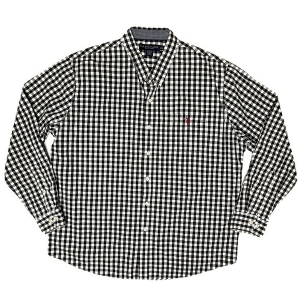 U.S. POLO ASSN Check Plaid Button Down Men’s XXL Black White Business Casual